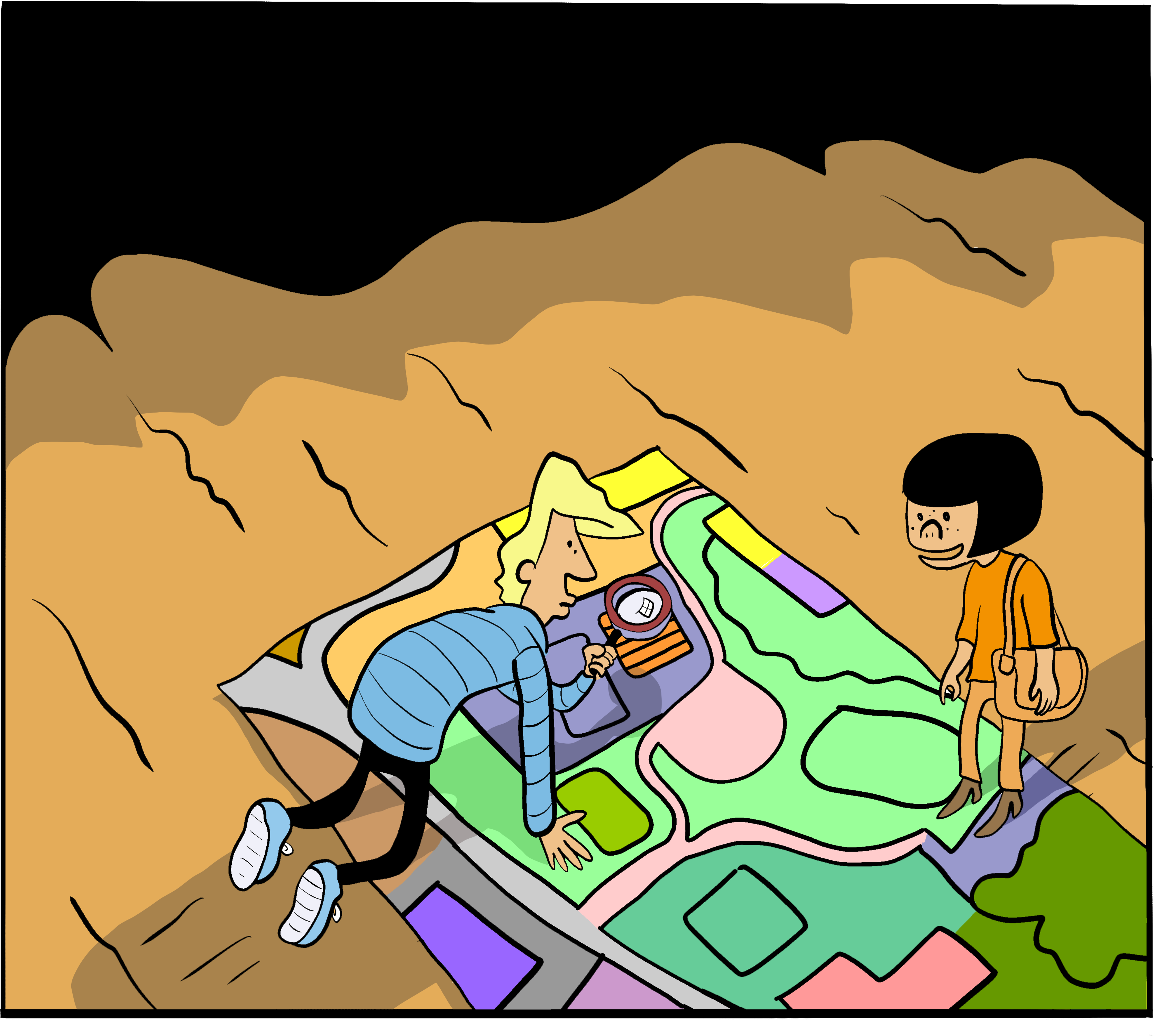 Bilde av et plankart og to personer som studerer kartet.