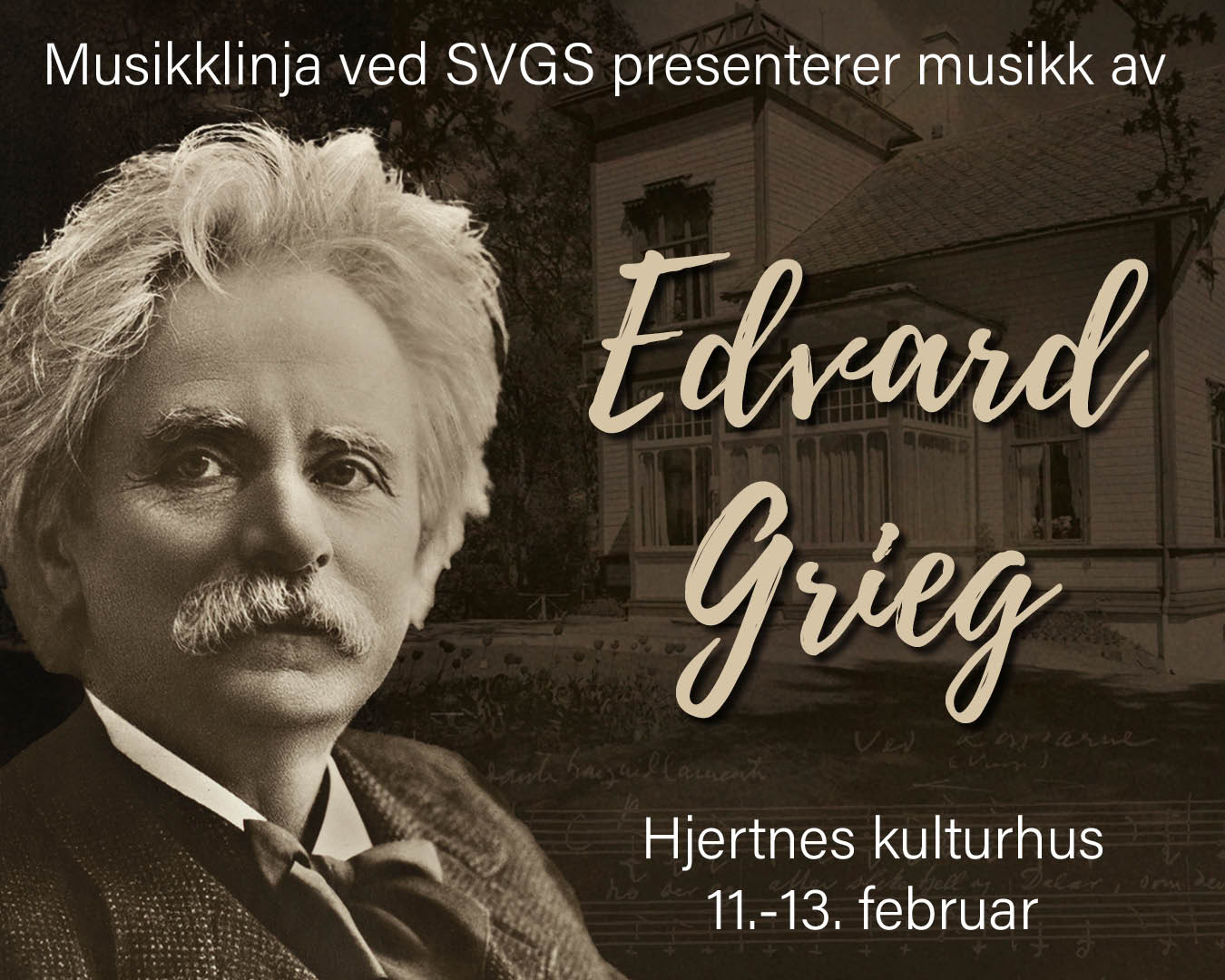 Plakat med bilde av Edvard Grieg.