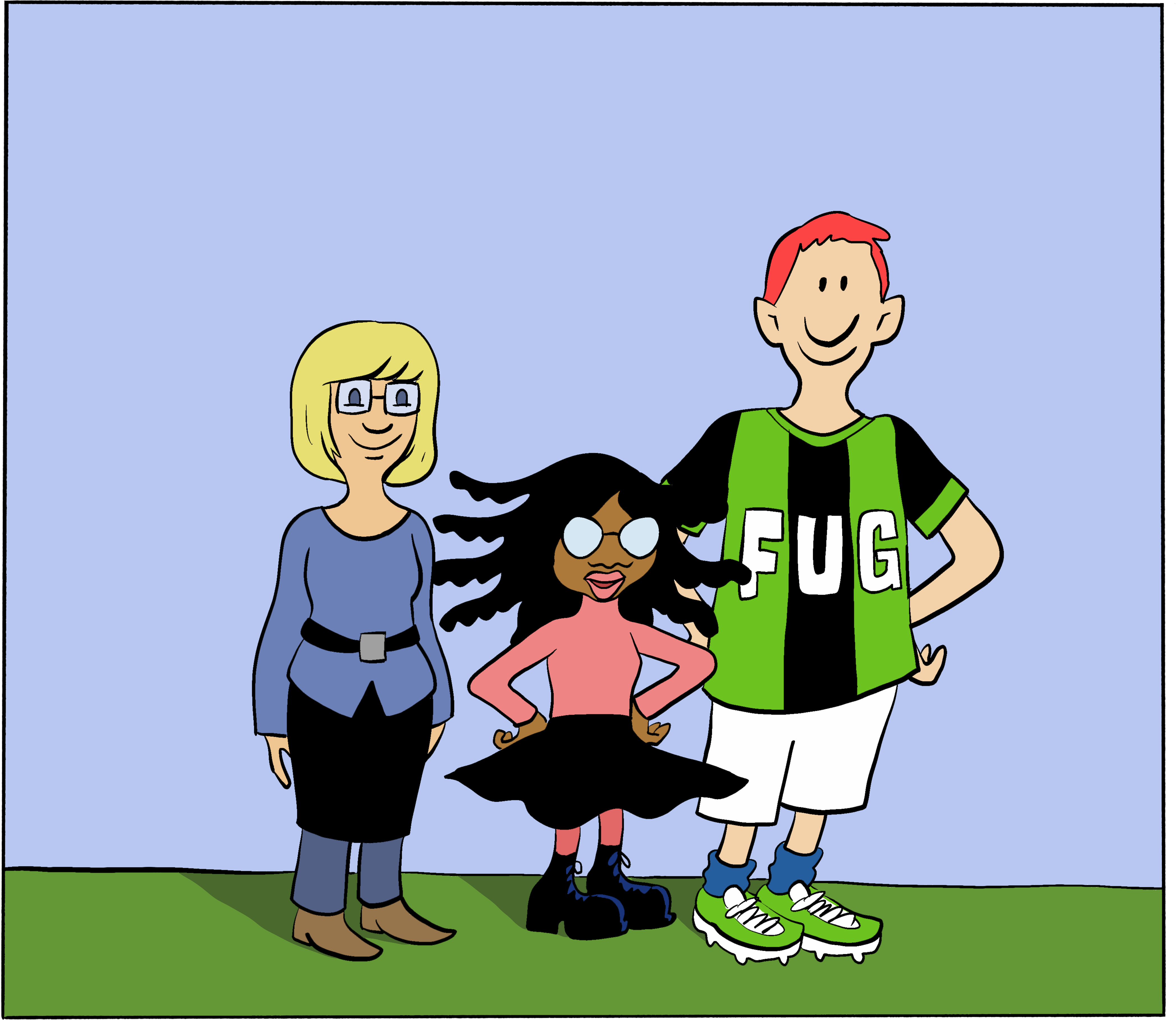 Illustrasjon som viser tre personer.