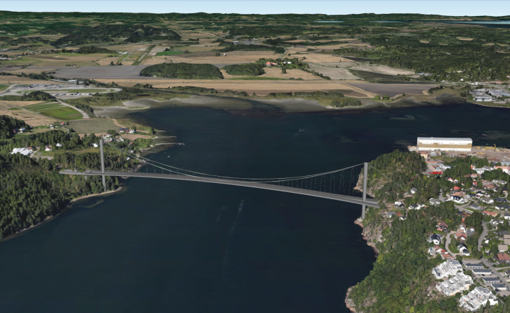 Illustrasjon med en tenkt fastlandsforbindelse over Vestfjorden