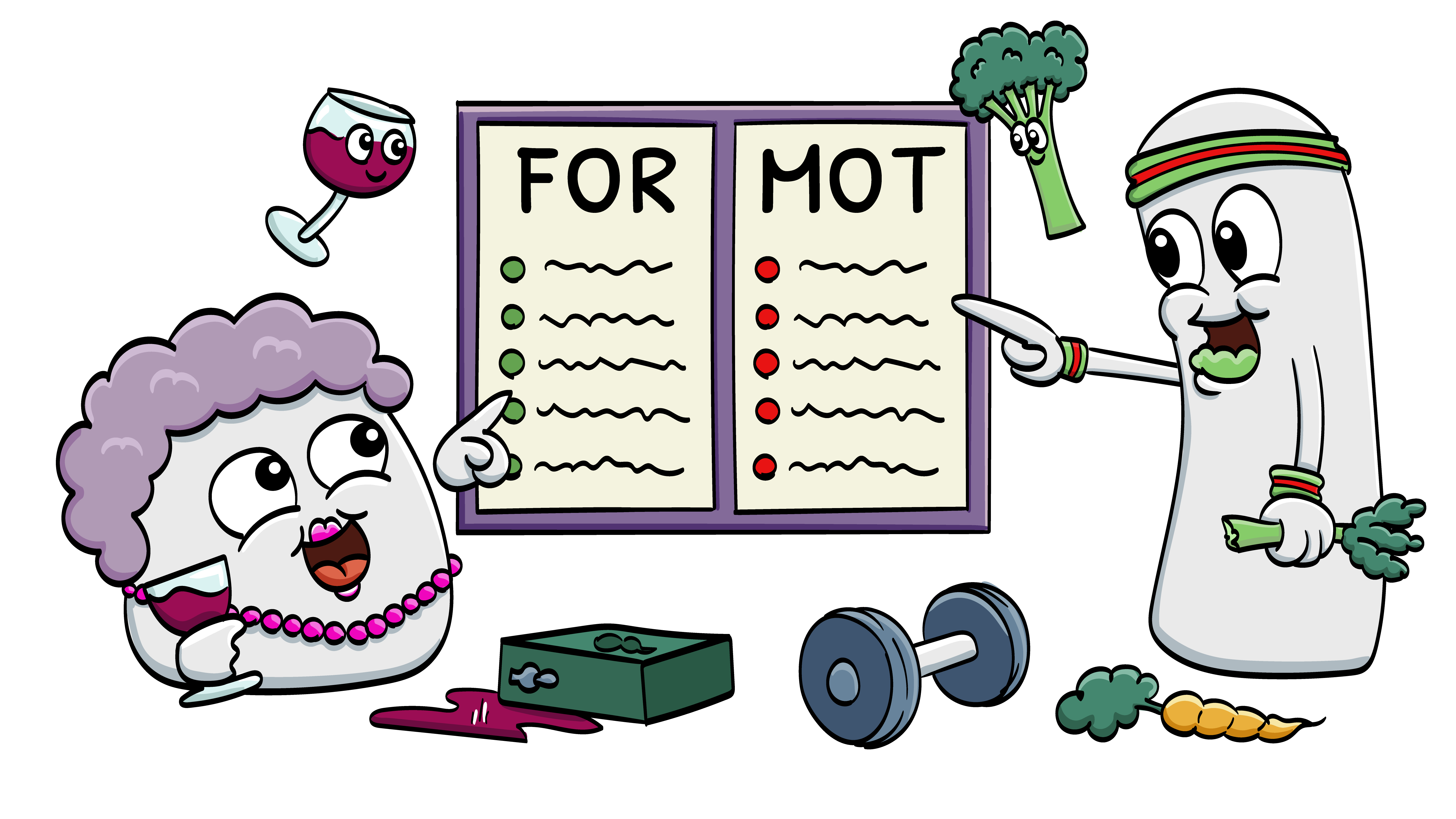 To figurer som peker på en tavle med for og mot