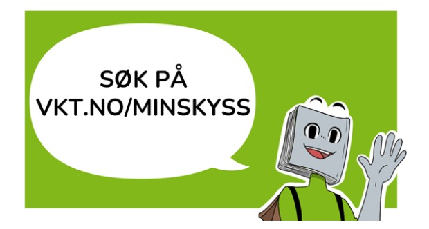 Illustrasjonsbilde med teksten "Søk på vkt.no/minskyss"