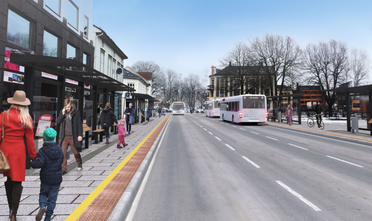 Illustrasjon av mulig gateendring og gateterminal for buss ved Farmannstorvet i forbindelse med gatebruksplanen i Tønsberg