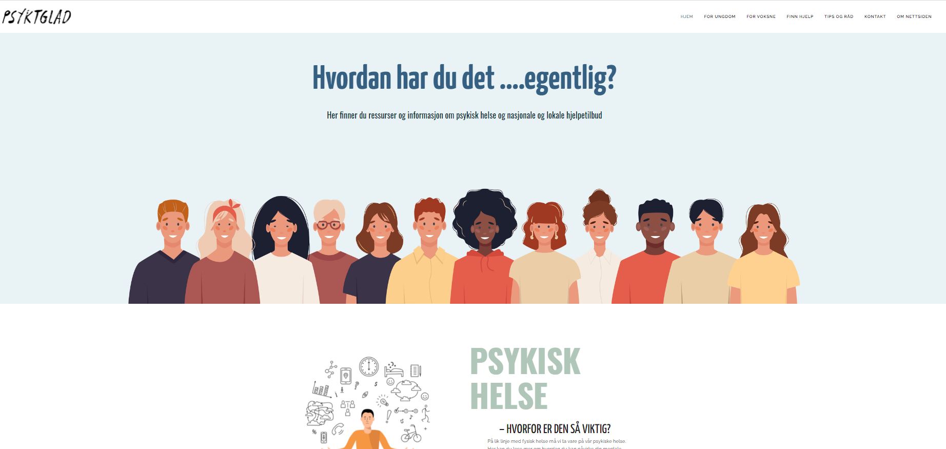 Skjermdump av nettsiden psyktglad.no