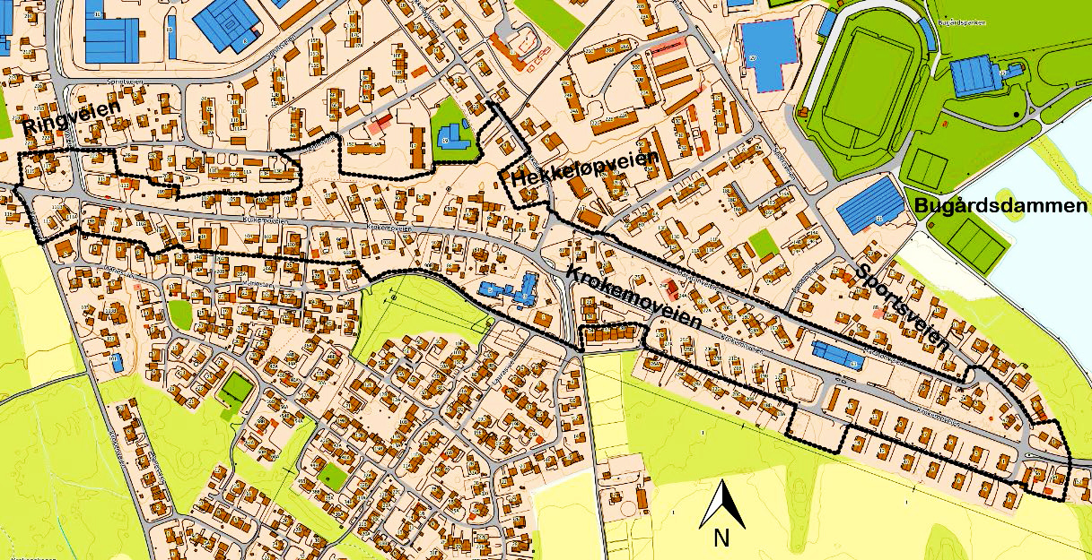 Et kart som viser reguleringsområdet for prosjektet.