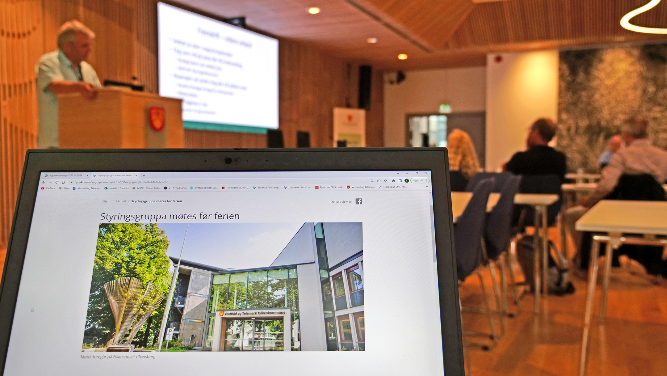 Foto fra møte i overordnet styringsgruppe i Bypakke Tønsberg-regionen på fylkeshuset i Tønsberg 290623