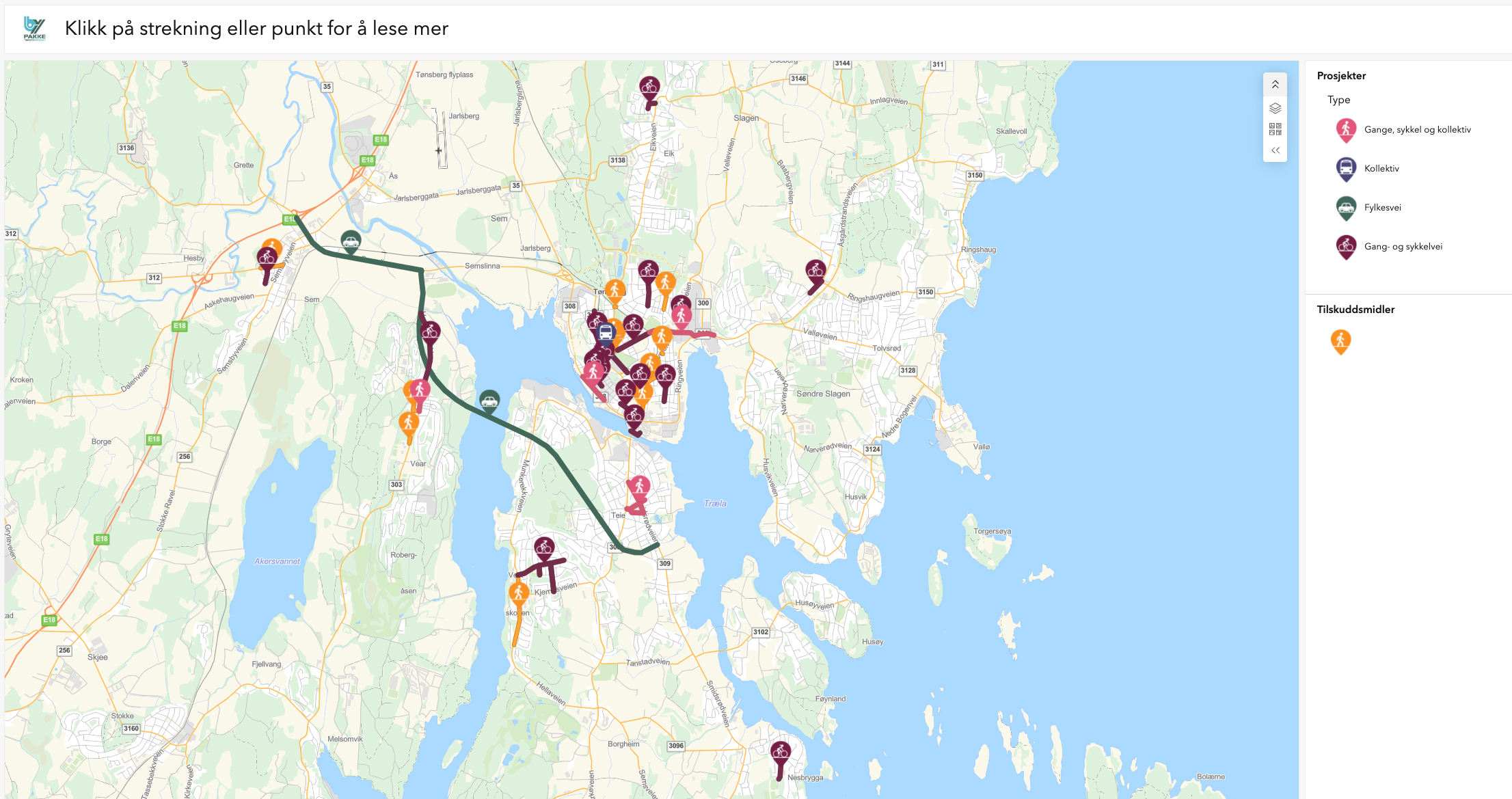 skjermbilde av bypakkas prosjektkart