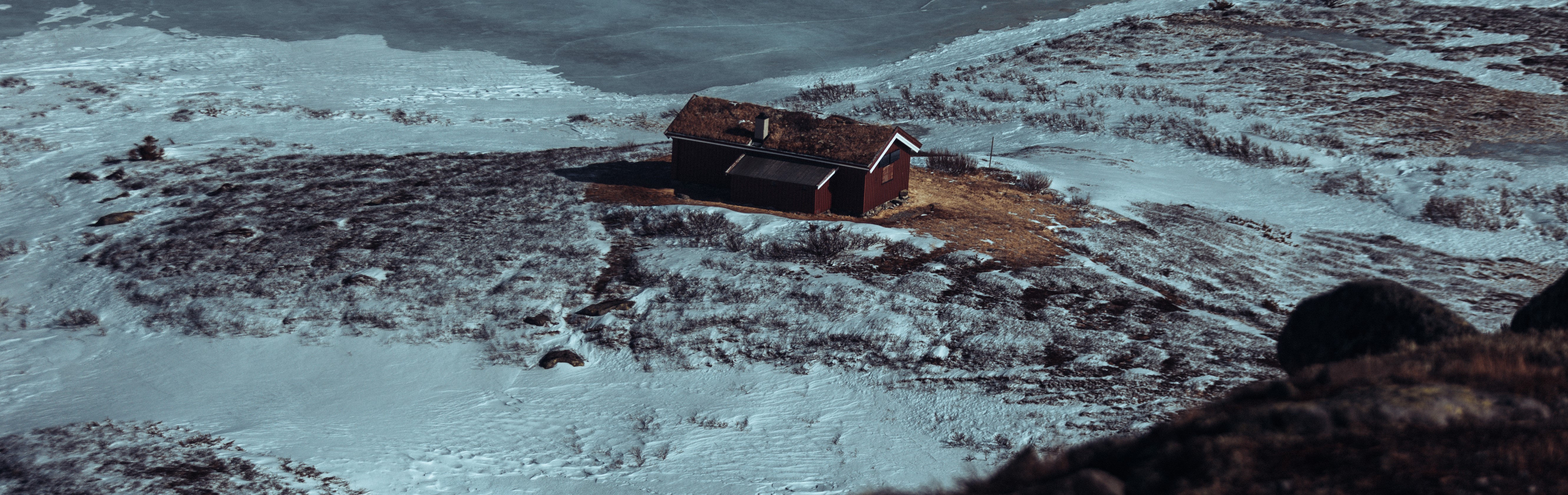 Fjellhytte fra lufta.