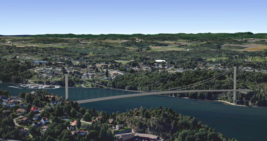 Illustrasjon av en tenkt, ny bru over Vestfjorden